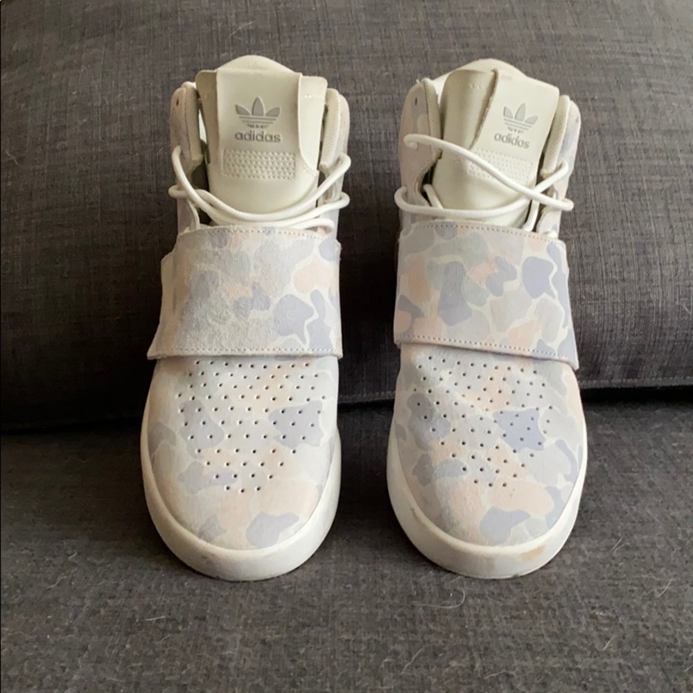 Adidas tubular camo high tops.